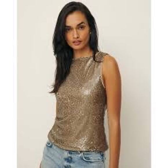 NWT Reformation Lisa Knit Top Mushroom Sequin Tank Size Small - Picture 1 of 11